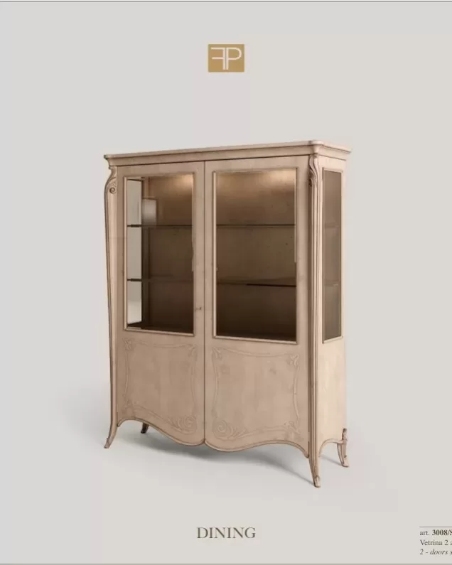 Opera Shaped Silver Cabinet, Carved B Decoration, 2 Doors by Francesco Pasi, dining cabinet with glass doors