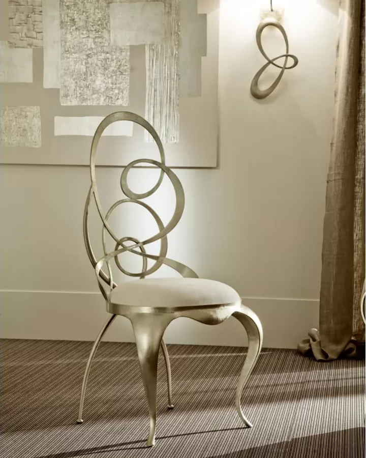 Ghirigori Dining Chair by Cantori, classic dining chair with gold leaf or mother-of-pearl