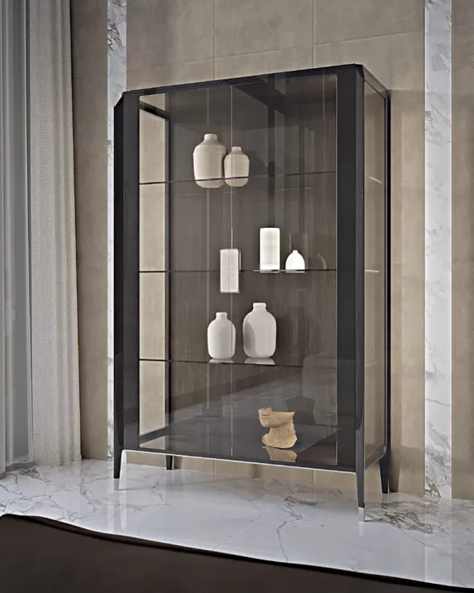 Icon Glass Cabinet, 2 Doors, with LED Lights by Francesco Pasi, cabinet for a luxury dining set