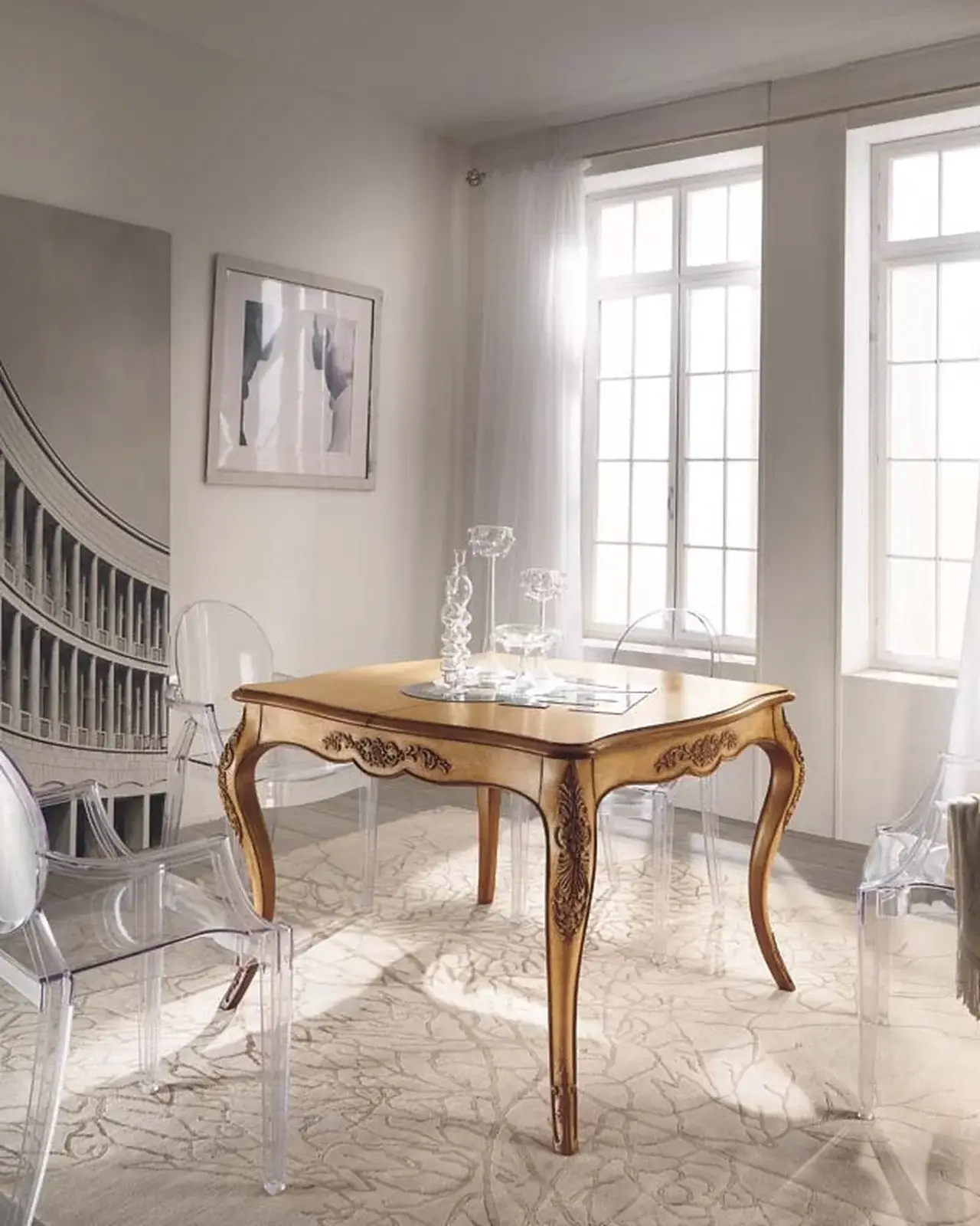New Deco Hand-Carved Extending Table, Square by Francesco Pasi, piece for an elegant dining room