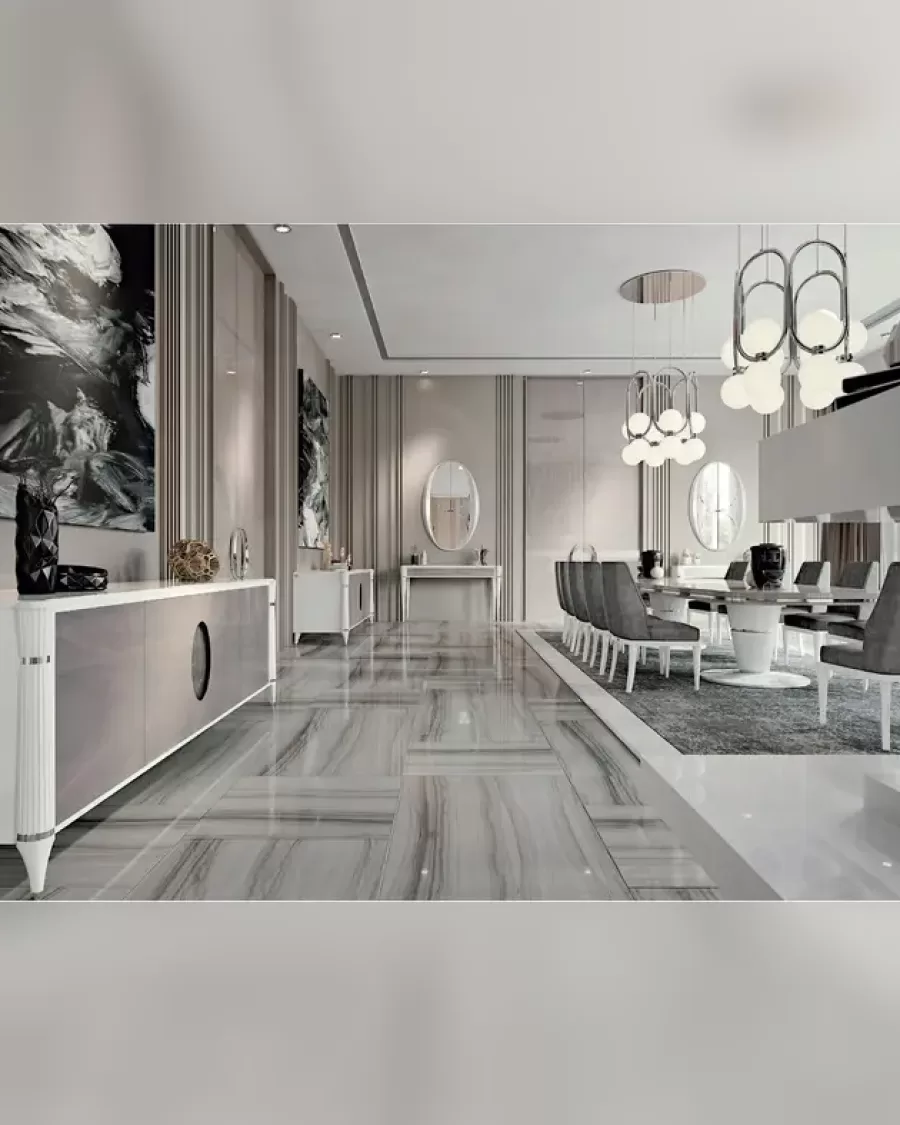 Ellipse Sideboard with Marble Oval by Francesco Pasi, sideboard behind a dining room table