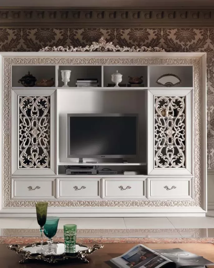 Gran Guardia Carved Wall Unit with Pierced Doors, living room furniture