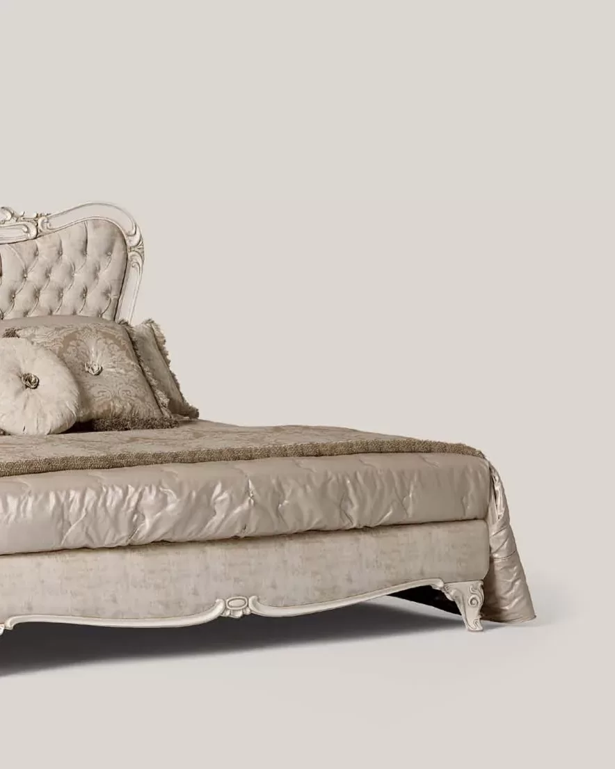 Opera Carved Bed with Capitonne Headboard, 180x200 cm, Luxury Bedroom Furniture
