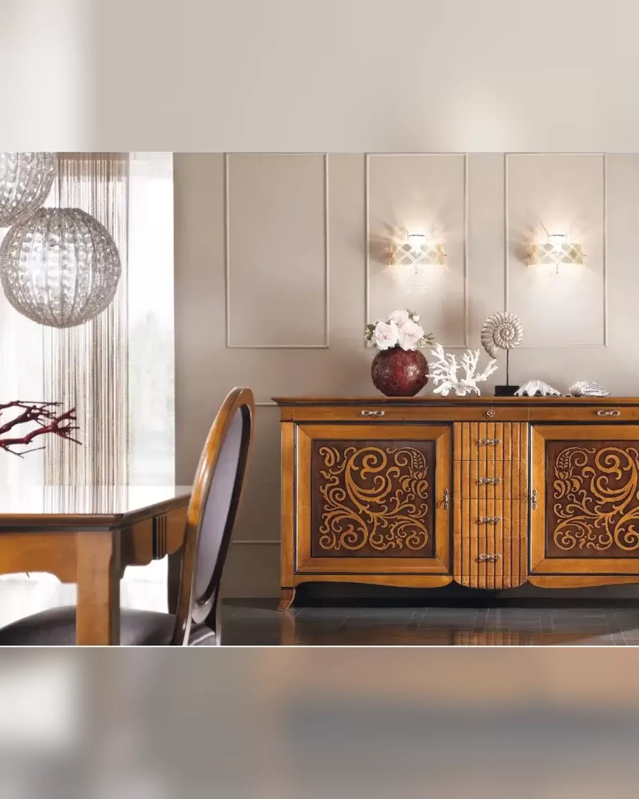 New Deco Sideboard with Natural Bicolor Panels by Francesco Pasi, beside a wooden showcase cabinet