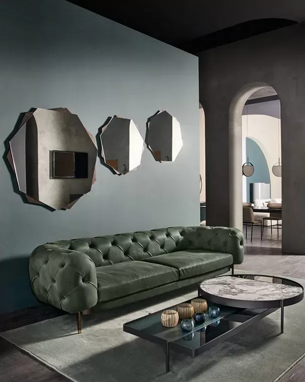 Atenae Sofa by Cantori, Italian leather settee, made to order in Italy