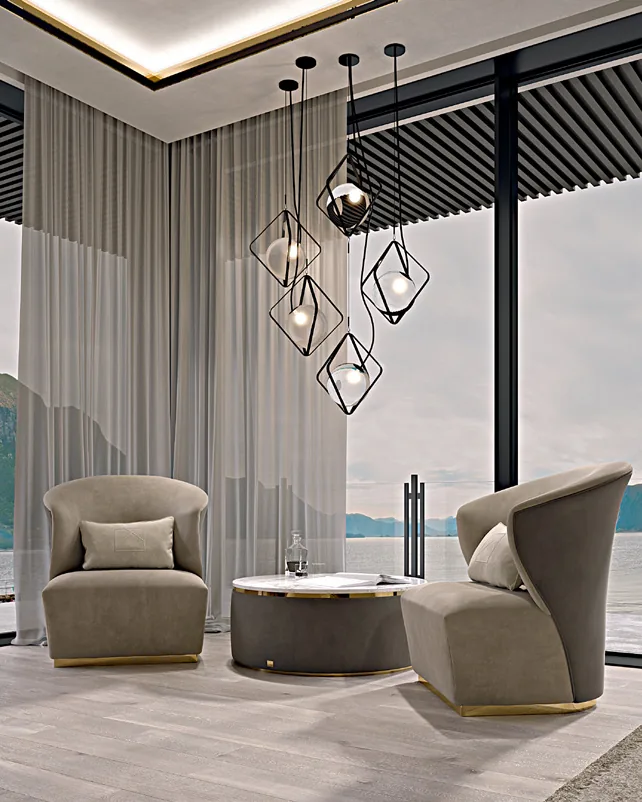 Icon Upholstered Round Coffee Table by Francesco Pasi, to pair with a modular sofa