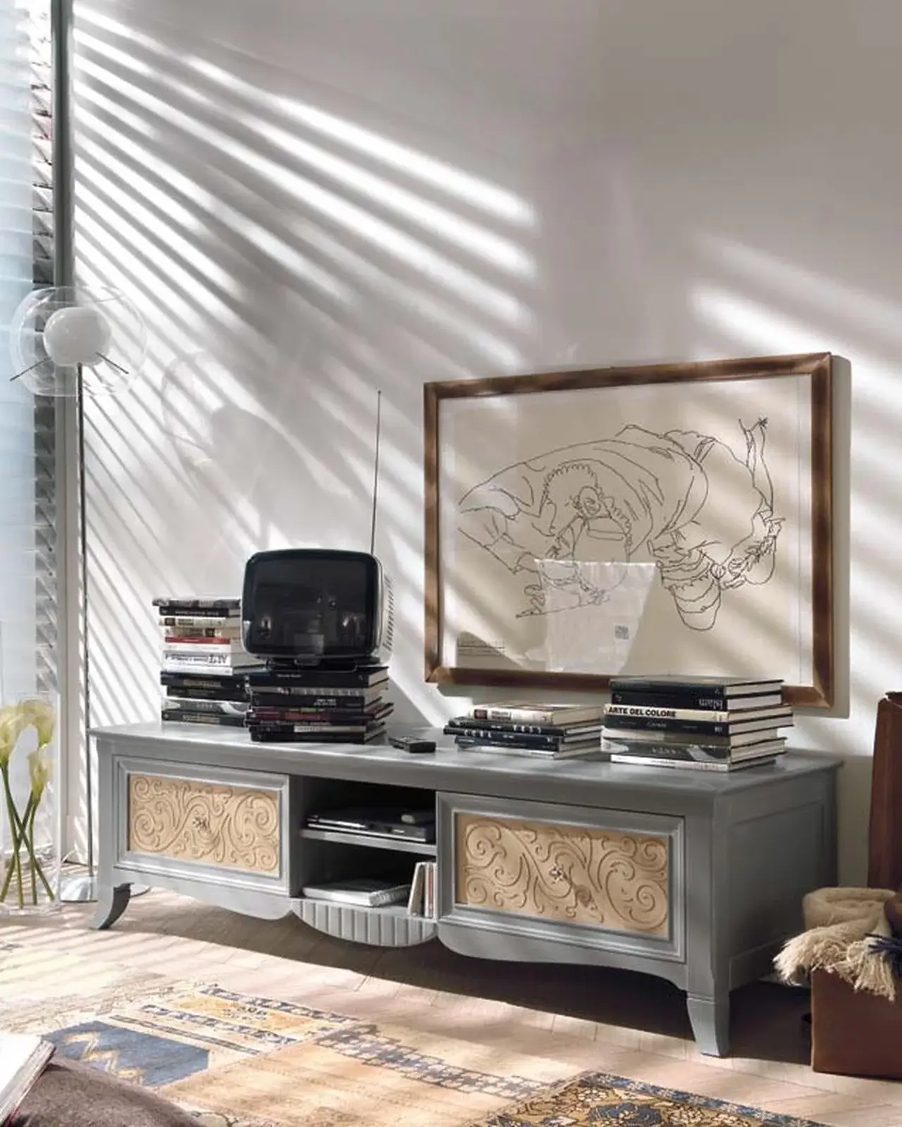 New Deco TV Base with Central Door by Francesco Pasi, luxury classic furniture