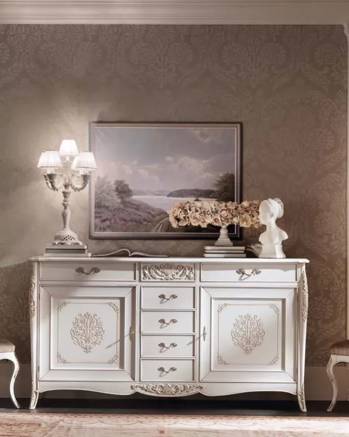 Gran Guardia Large Sideboard, 7 Drawers by Francesco Pasi, sideboard beside a media cabinet