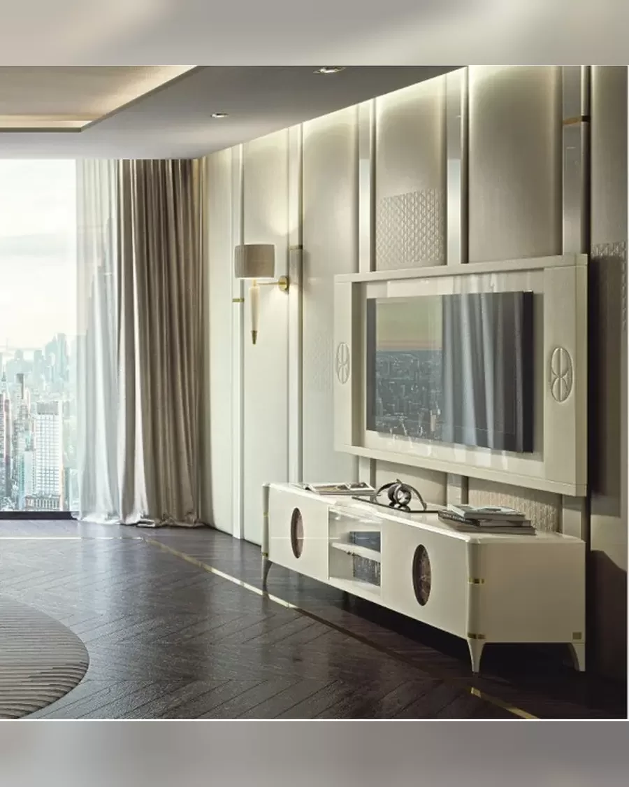 Ellipse Leather TV Wall Panel by Francesco Pasi, TV unit for a luxury design living room
