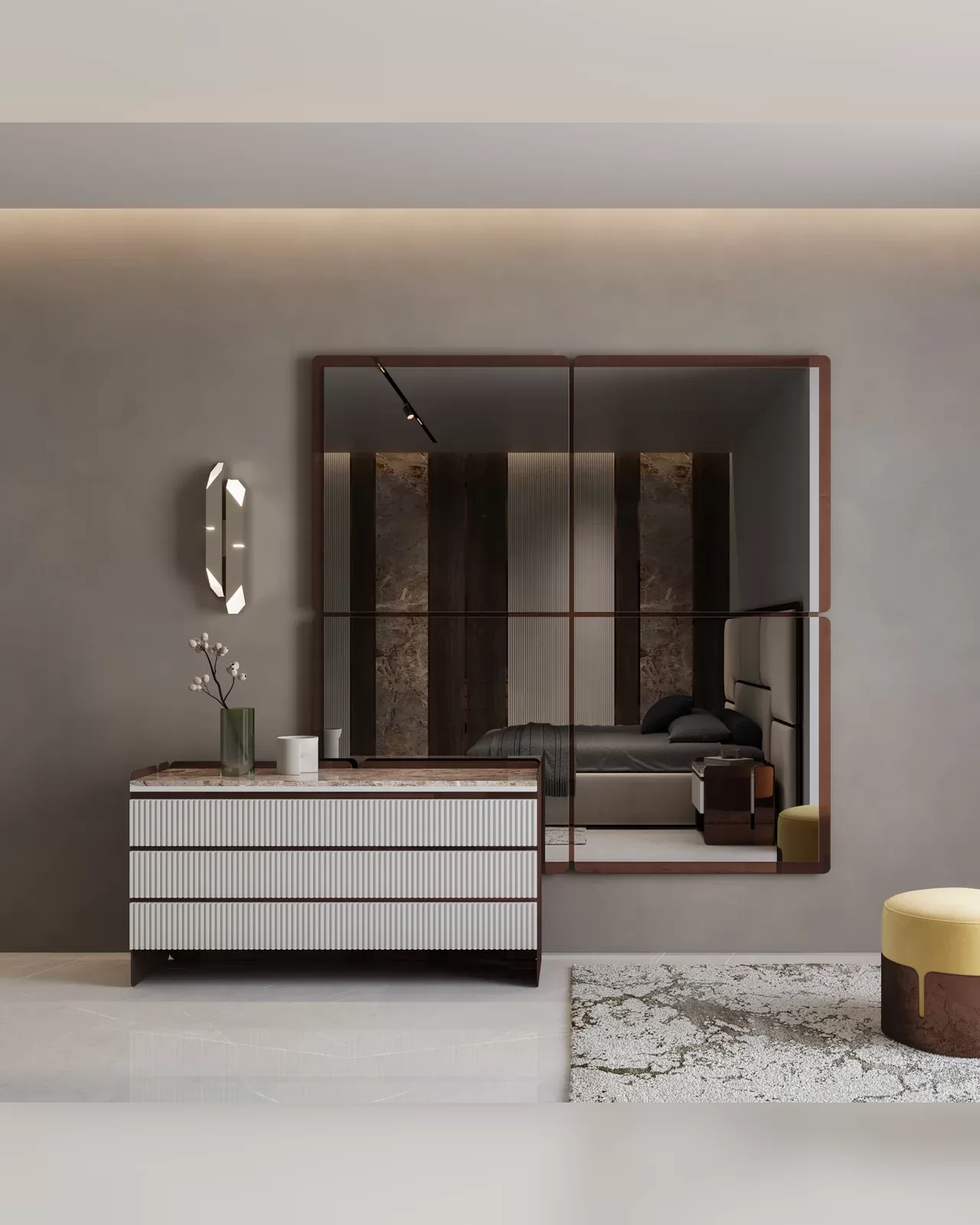 Morganite dresser by Epoque with steel or wood sides, luxury Italian bedroom storage furniture