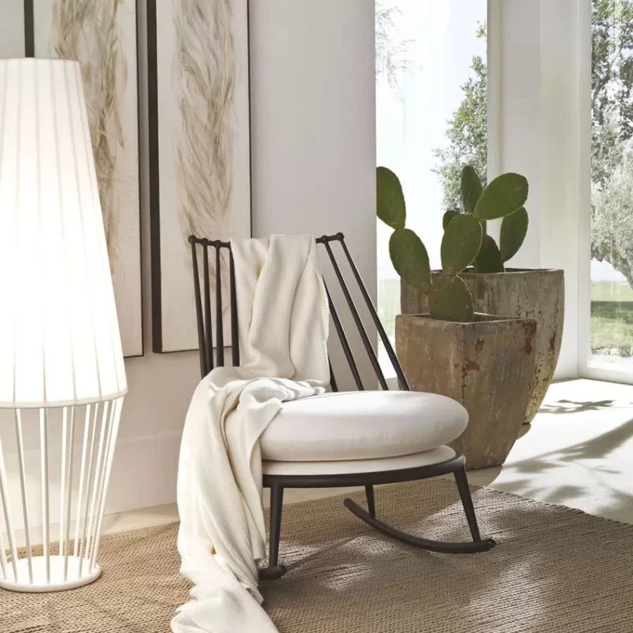 Aurora Iron Back Rocking Chair by Cantori, Italian furniture company for the living room, in leather