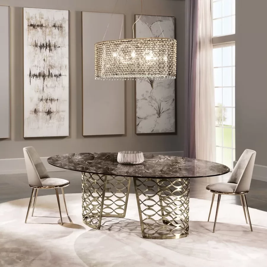Isidoro Dining Table by Cantori, luxury Italian furniture for the dining room, marble top