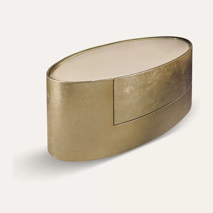 Mirage Elliptical Bedside Table by Cantori, Italian furniture company for the bedroom, with marble