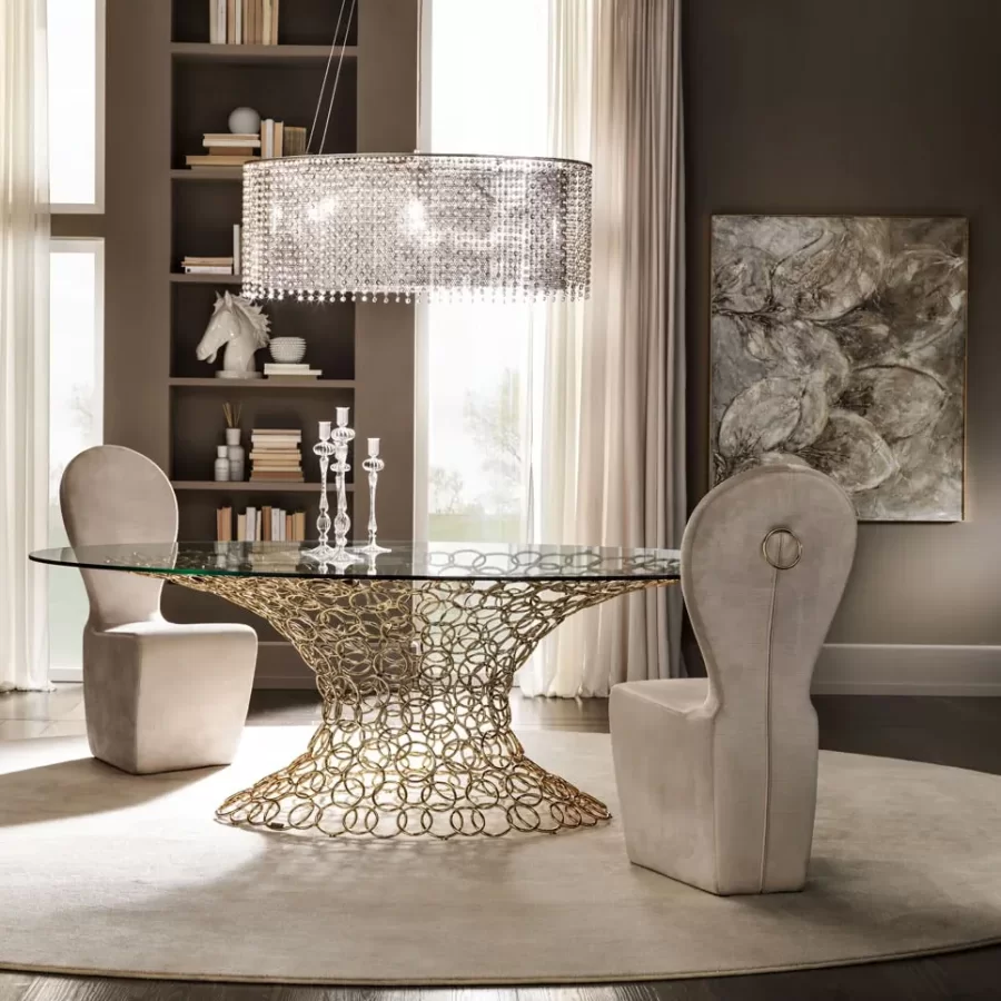 Mondrian Art Form Dining Table by Cantori, Italian furniture company for the dining room, glass top