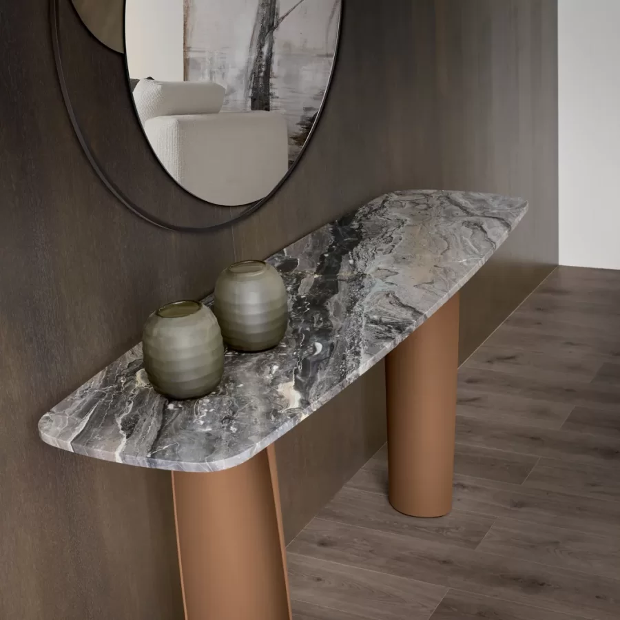 Ulisse Console Table by Cantori, Italian furniture company for the living room, marble top