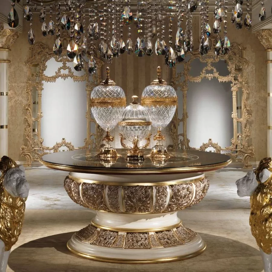 Royal Round Dining Table with Mother-of-Pearl Top N25214 by Cappelletti, dining table set, made to order in Italy