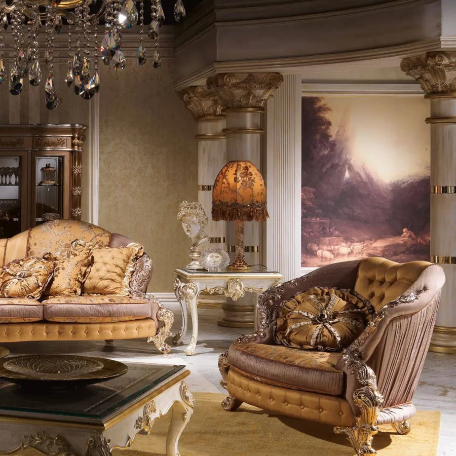 Royal Three-Seater Sofa RY173 by Cappelletti, wooden living room furniture, 312 cm wide