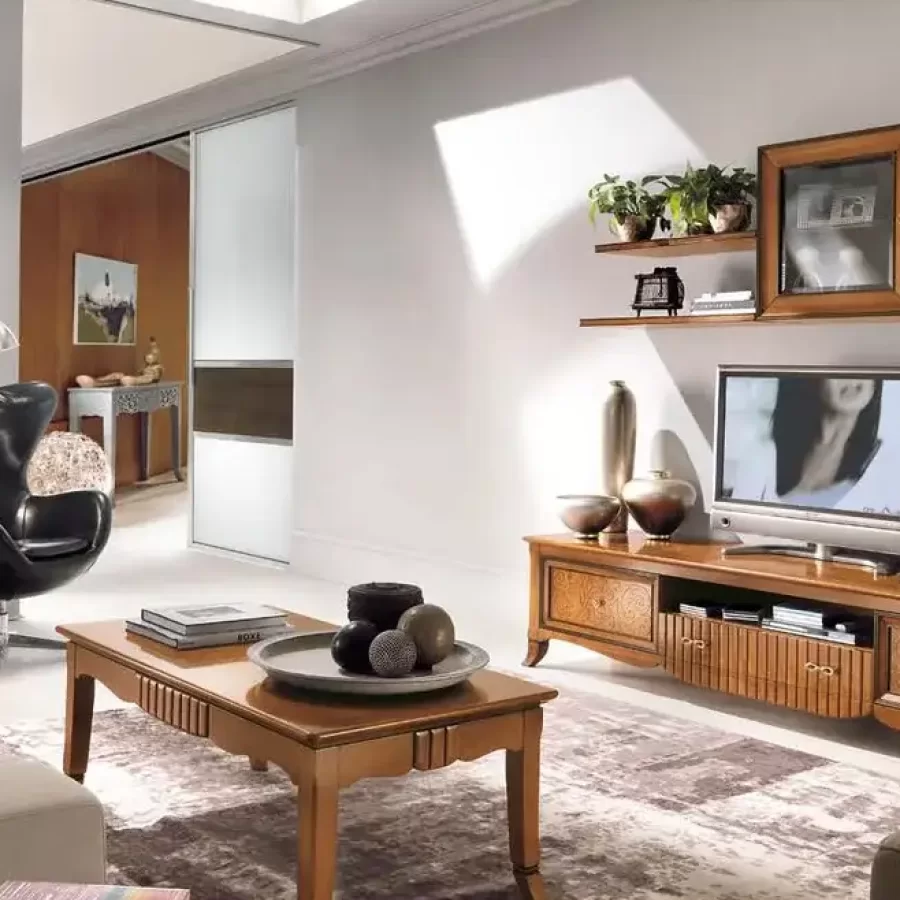 New Deco Wall Composition 5 by Francesco Pasi, Royal Living Room Collection: Solid Wood, Steel and a Red Sofa