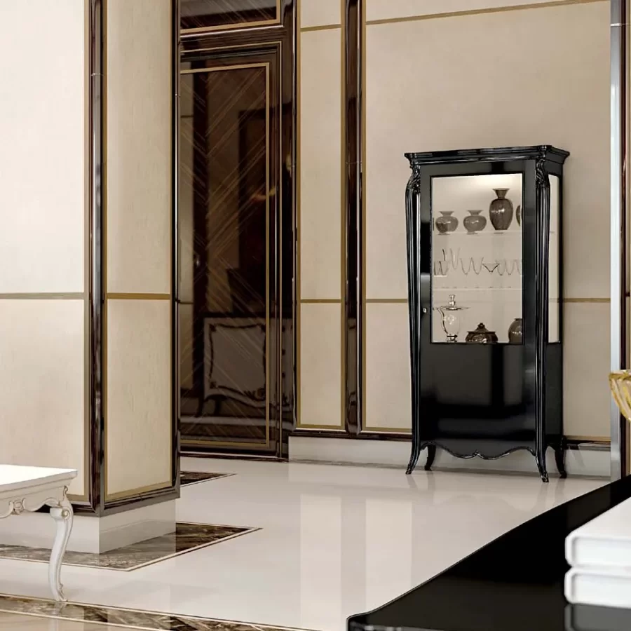 Opera Shaped Silver Cabinet, Flat Doors, 1 Door by Francesco Pasi, Italian display cabinet, 97 cm wide
