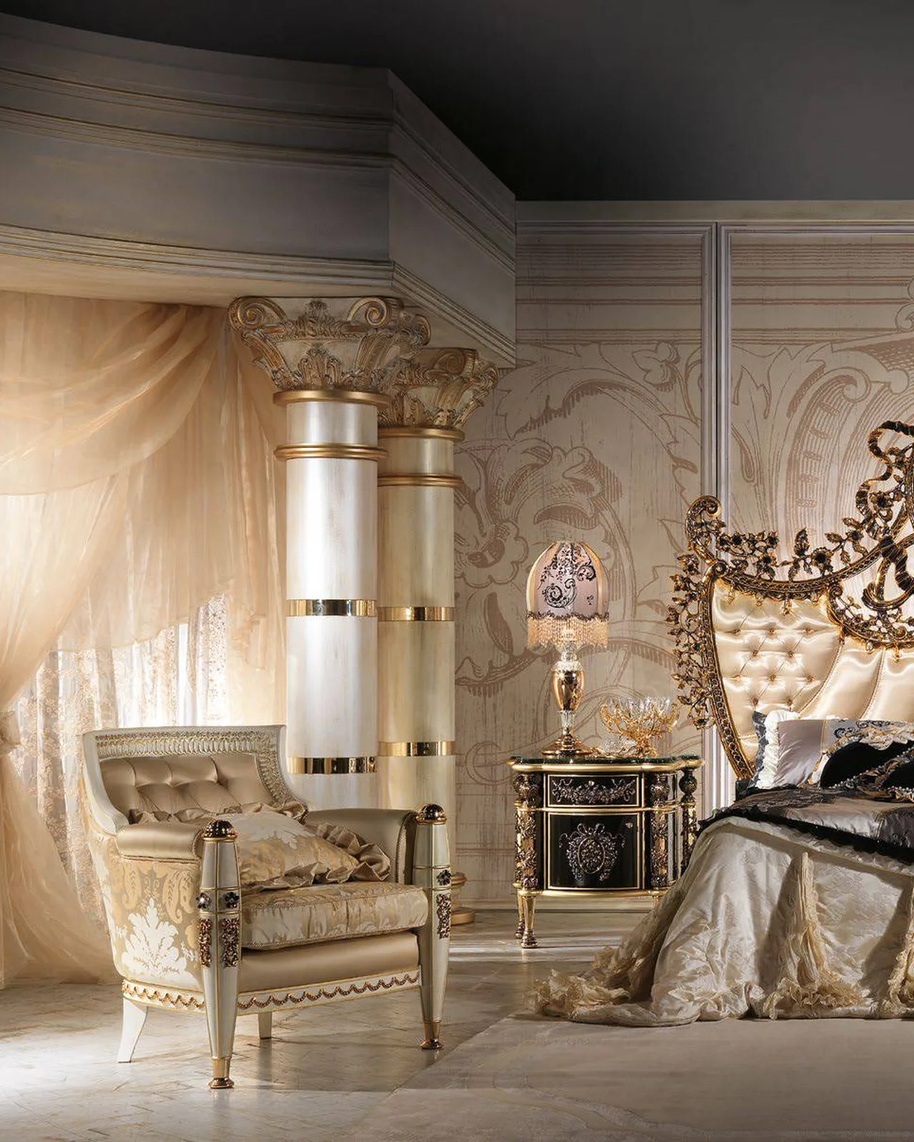 Royal Bed with Crystal Stones RY001, Cappelletti Royal collection, classic Italian bed in a classic bedroom setting, photo 4 of 4