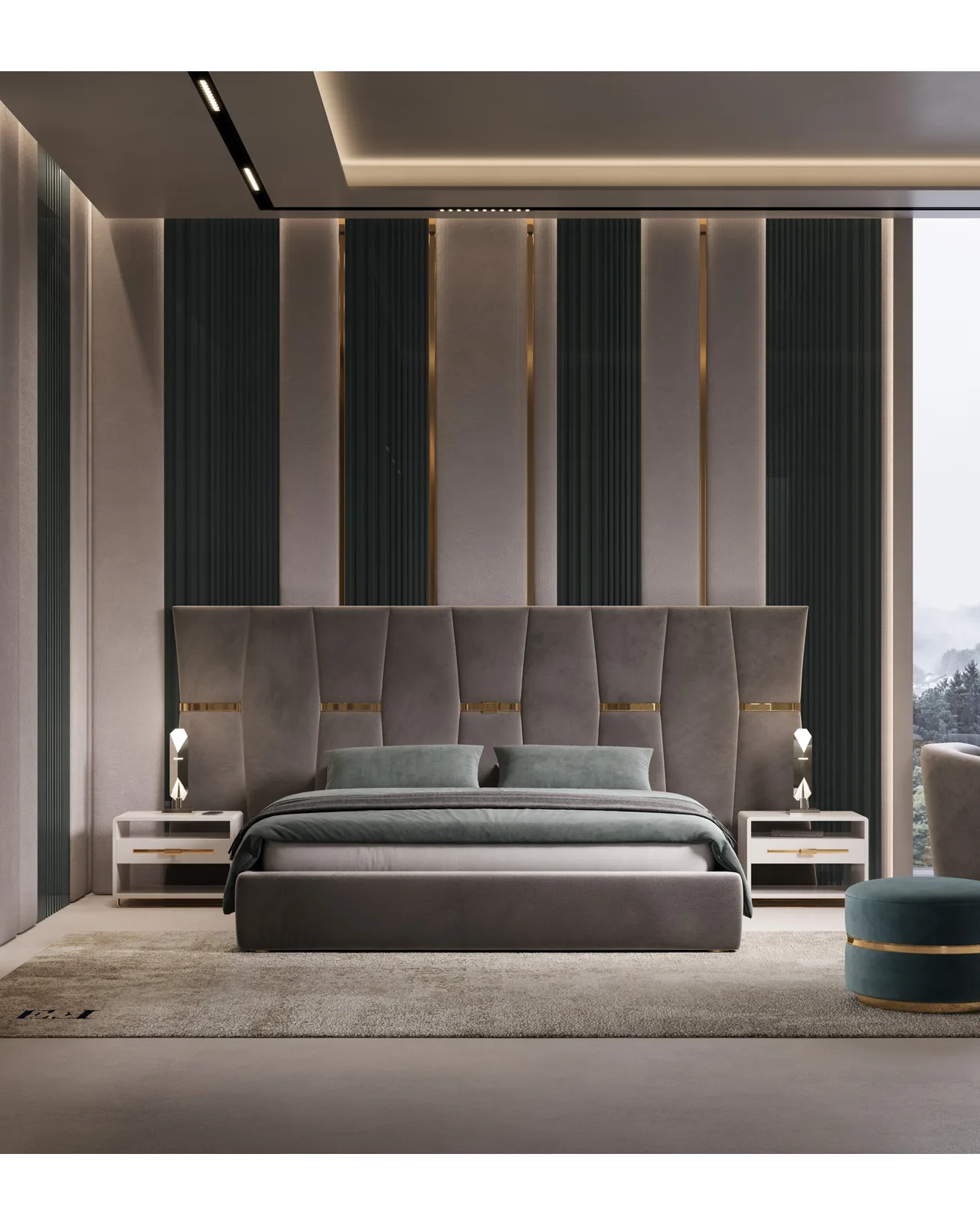Epidote Nightstand by Epoque, in a bedroom setting, photo 2 of 2, Nobili Design catalog