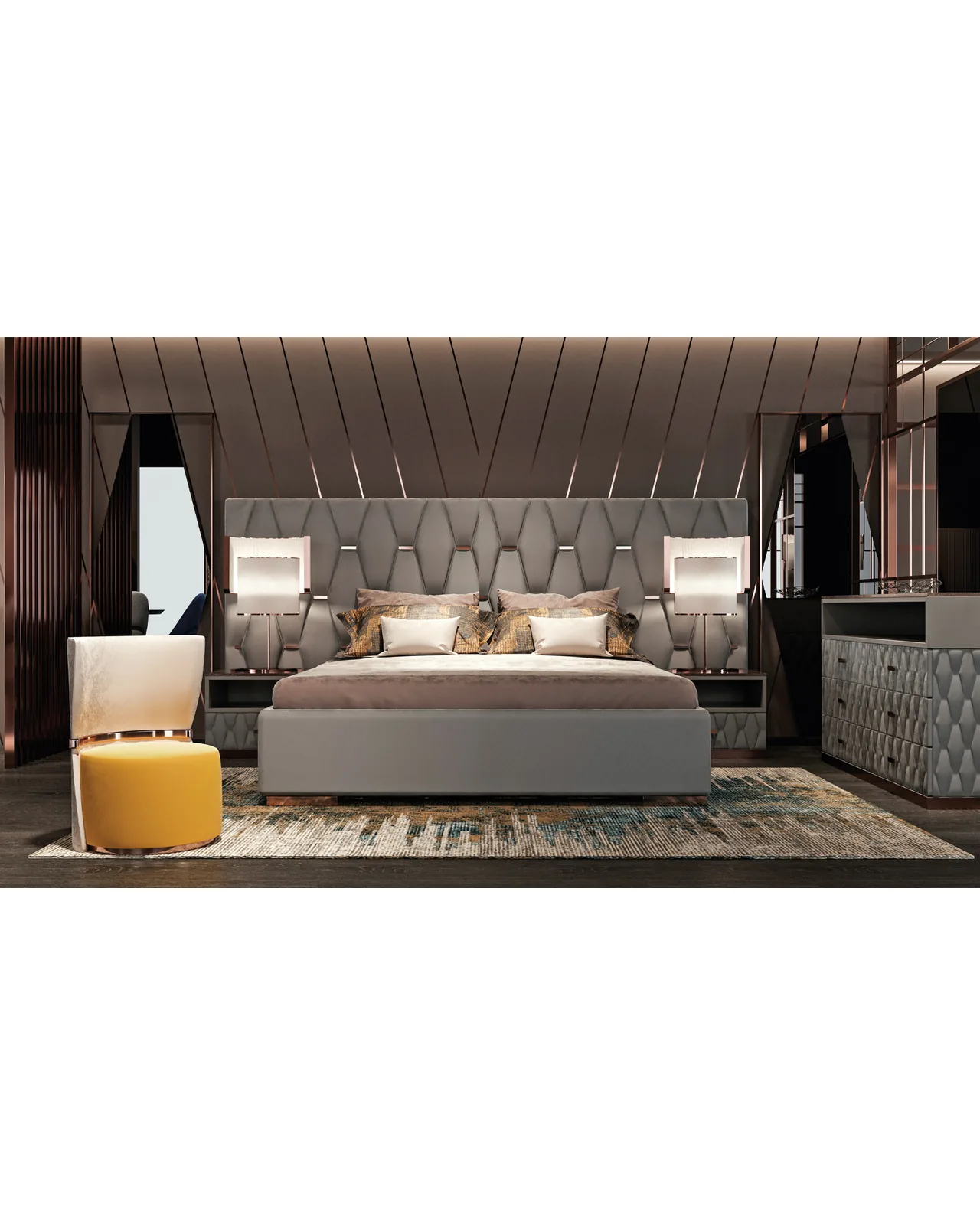 Nefrite Bed by Epoque, in a bedroom setting, photo 1 of 5, Nobili Design catalog