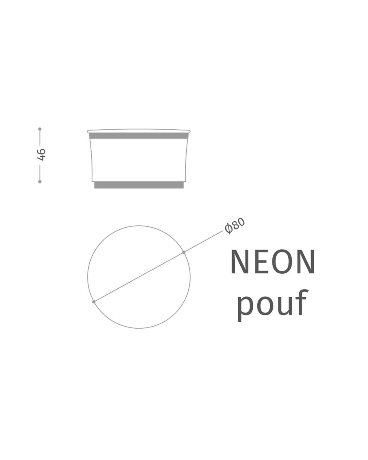 Neon Pouf by Epoque, Exence collection, pouf technical drawing with dimensions, photo 3 of 3