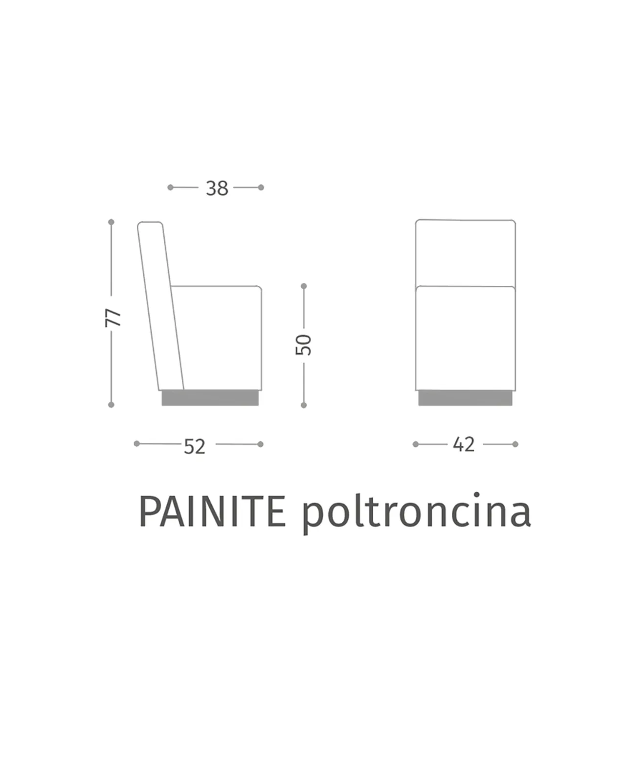 Painite Armchair by Epoque, Exence collection, armchair technical drawing with dimensions, photo 3 of 3