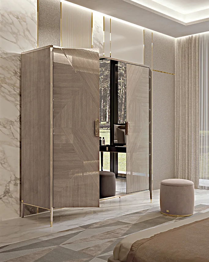Icon Wardrobe, 3 Hinged Doors, Bedroom Furniture, in Canaletto walnut, contemporary style, by Francesco Pasi