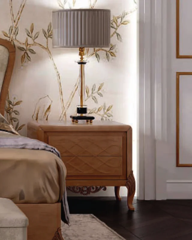 Ocean Nightstand, Touch-decor carved facade, Hand-carved legs by Francesco Pasi, modern Italian bedroom set