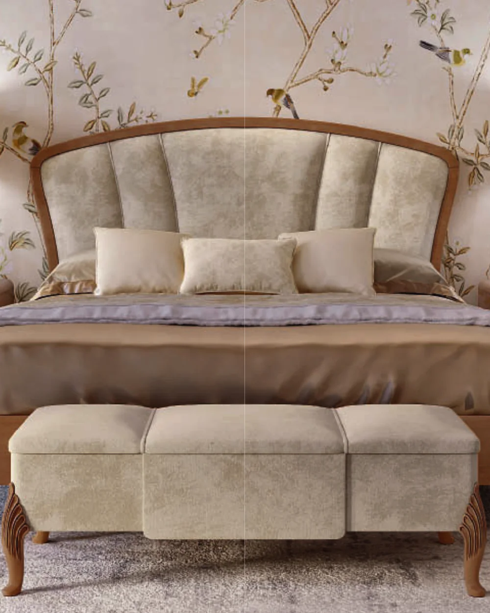 Ocean Bench, Hand-carved legs by Francesco Pasi, Italian furniture manufacturer for the bedroom