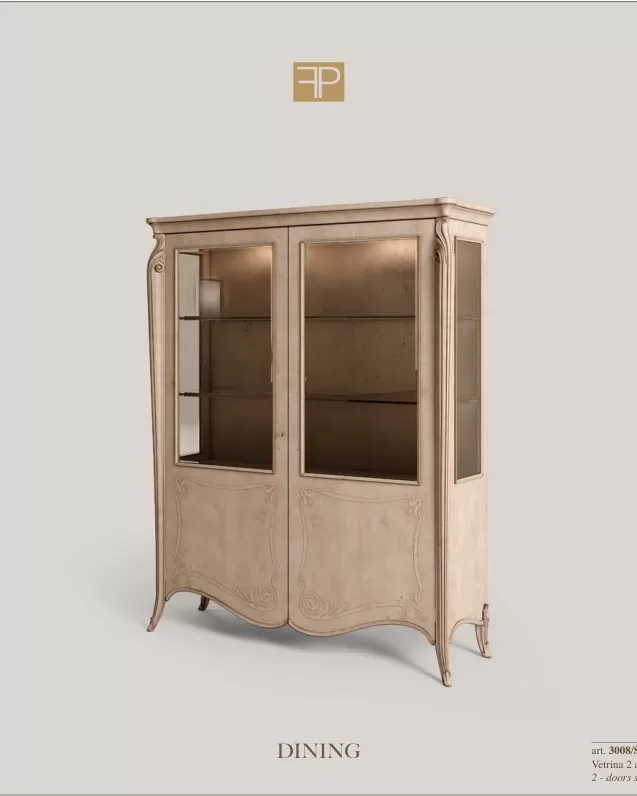 Opera Shaped Silver Cabinet, Carved "B" Decoration, 2 Doors by Francesco Pasi, Veneto carved furniture for the dining room