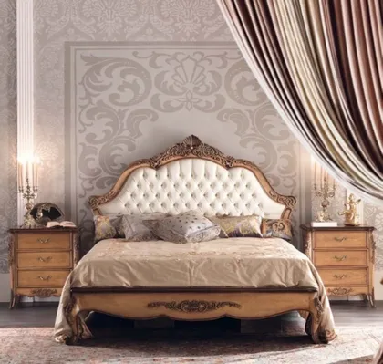 Letto classico imbottito in legno modello Gran Guardia, mobili esclusivi