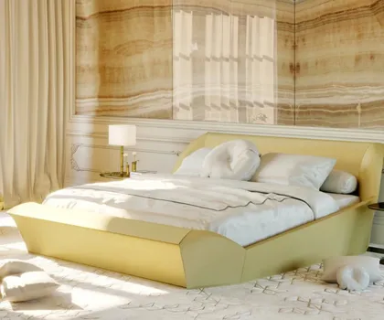 Contemporary Gold Leather Upholstered Bed Lotus, modern italian bed