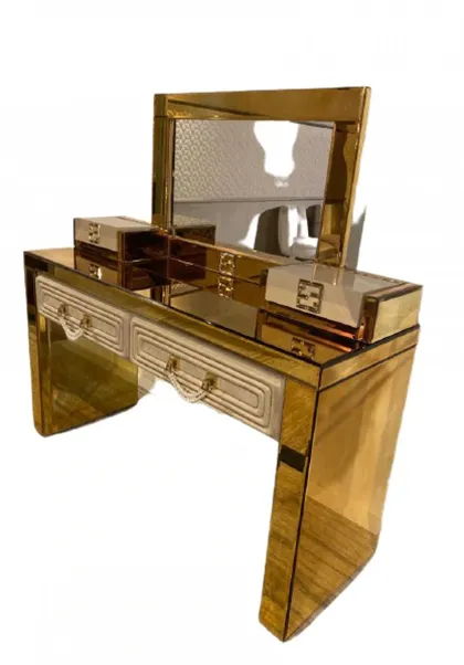 Luxury Gold Mirrored Dressing Table With Drawers - Collier 01