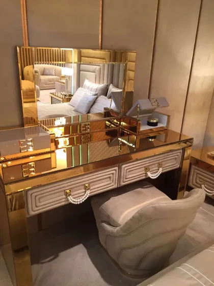 Luxury Gold Mirrored Dressing Table With Drawers Collier, luxury bedroom sets