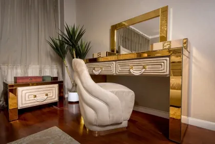 Luxury Gold Mirrored Dressing Table With Drawers - Collier 04