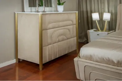 Luxury Suede Fabric Chest of Drawers with Marble Top - Tuscany 01