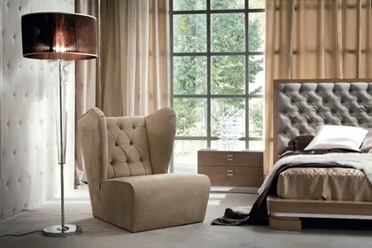 Sunrise Arm Chair w Buttoned Back, Italian living room furniture