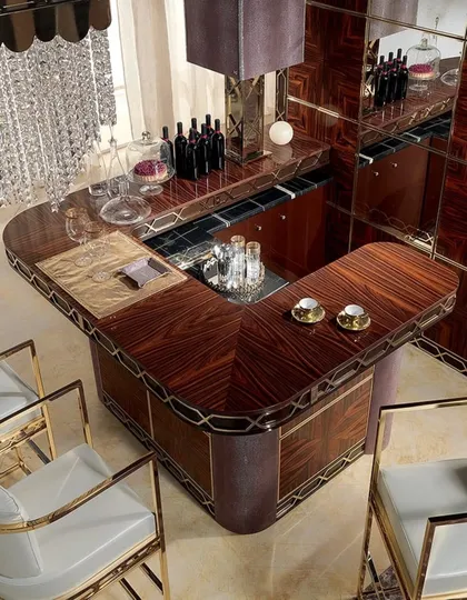 Counter Bar With Briarwood, Leather And Marble Top Custom Made, modern italian furniture